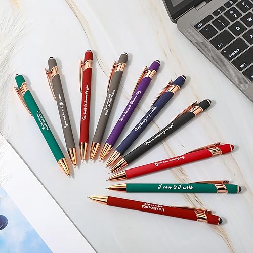 Miniatura 5 de Kosiz 100 unidades de bolígrafo inspirador con punta de lápiz capacitivo, mensajes motivacionales, bolígrafo de metal inspirador de tinta negra,