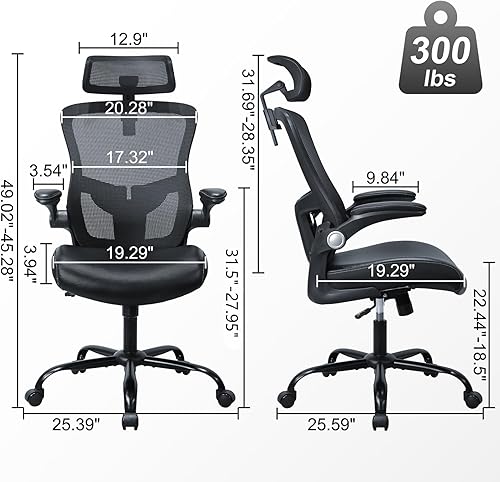 Miniatura 3 de Silla de oficina ergonómica, silla de escritorio de malla con respaldo alto con soporte lumbar ajustable y reposacabezas, silla de trabajo ejecutiva