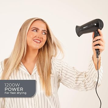 Red Hot Travel Hair Dryer/Dual Voltage, Folding Handle, 2 Heat & Speed Settings, Removable Nozzle/Compact Light Hair Dryer/Black 37079