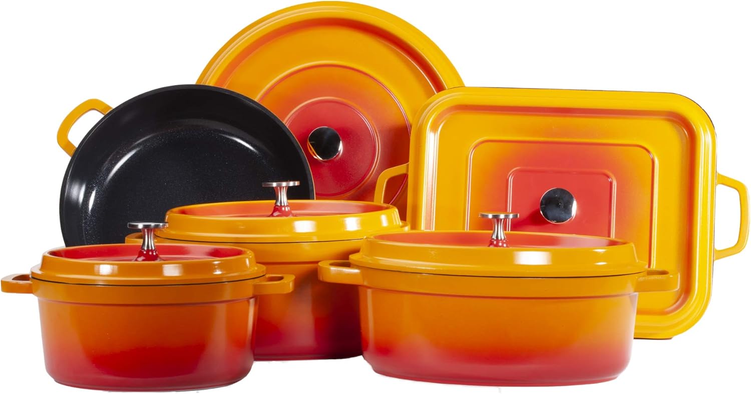 G.E.T. CA-009-O/BK Heiss Lightweight Cast Aluminum Dutch Oven, 3.5 Quart, Oval, Orange