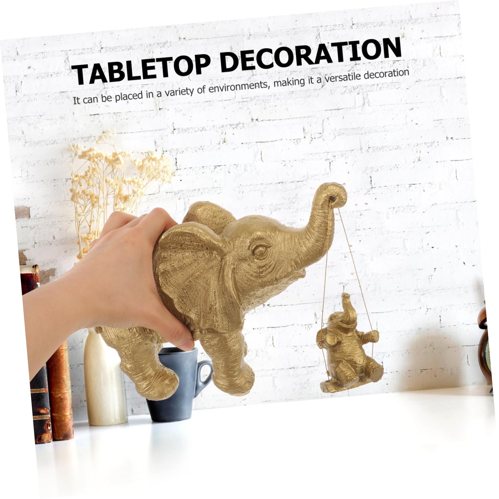 ABOOFAN Figura de Elefante de Resina Dorado, Adorno de Mesa Decorativo