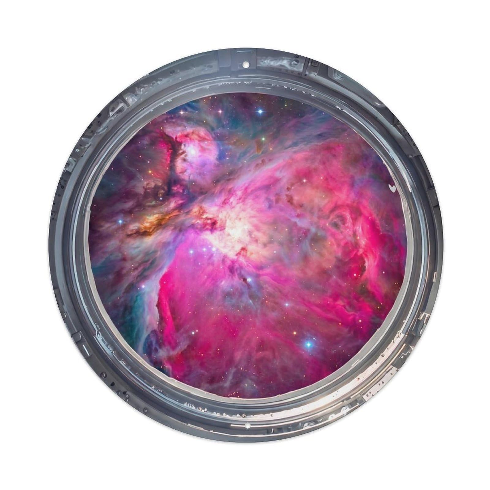 Pink Magenta Nebula from Space Station Porthole Metal Tin Sign
