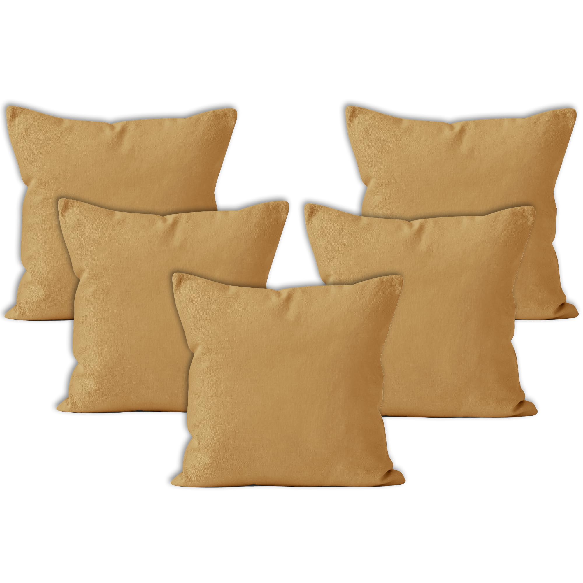 Encasa XO Cotton Cushion Covers, No Inserts, Pack of 5 Mustard, 16"x16" | 16"x16" | Hidden Zipper | Canvas Fabric | Machine Washable | Living Room Decor | Set of 5 | Throw Pillow Covers-image-24