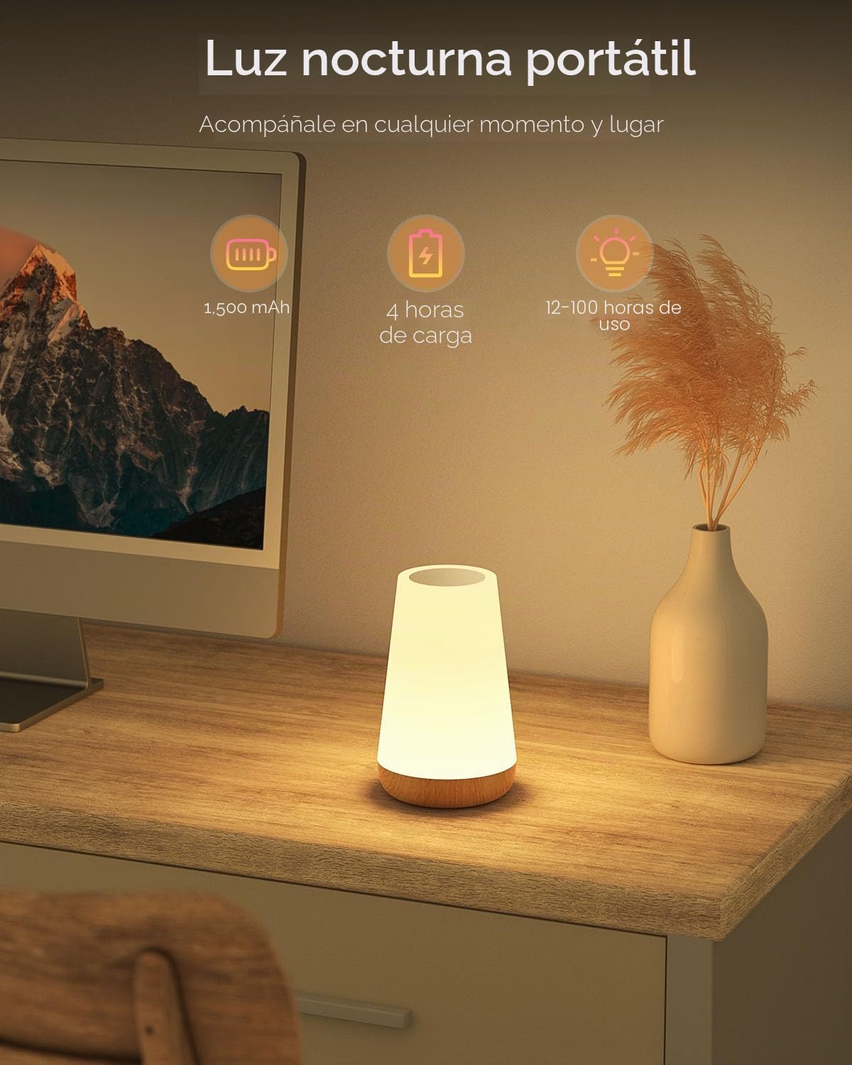 Bonsery Juego de 2 lámparas LED para mesita de noche, táctil, regulable, USB, recargables con mando a distancia, luz nocturna para niños con 13 colores, 3 modos, lámpara de mesa inalámbrica con