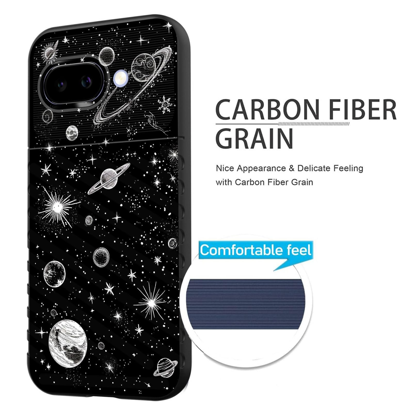 Funda protectora de goma TPU flexible con absorción de golpes para Google Pixel 9a de 6.3 pulgadas 2025, planeta espacial exterior Star Moon