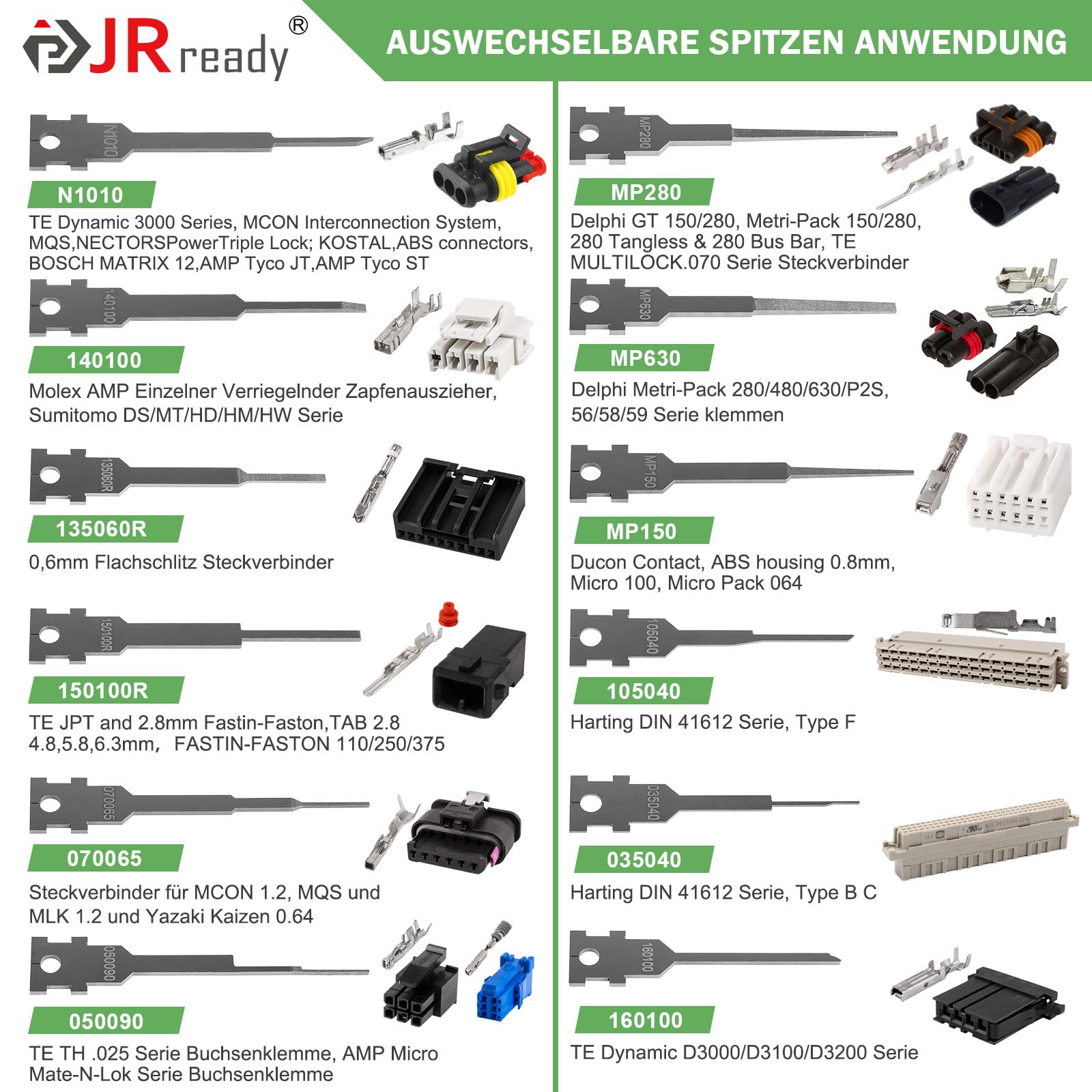 JRready ST5352-02 Entriegelungswerkzeug Upgraded Terminal Removal Tool Mit 1 Griffe Zur Lagerung & 26 Tipps Für Den Austausch Auspinwerkzeug Kfz Stecker Kit Für Deutsch AMP TE Molex JST JPT Harting