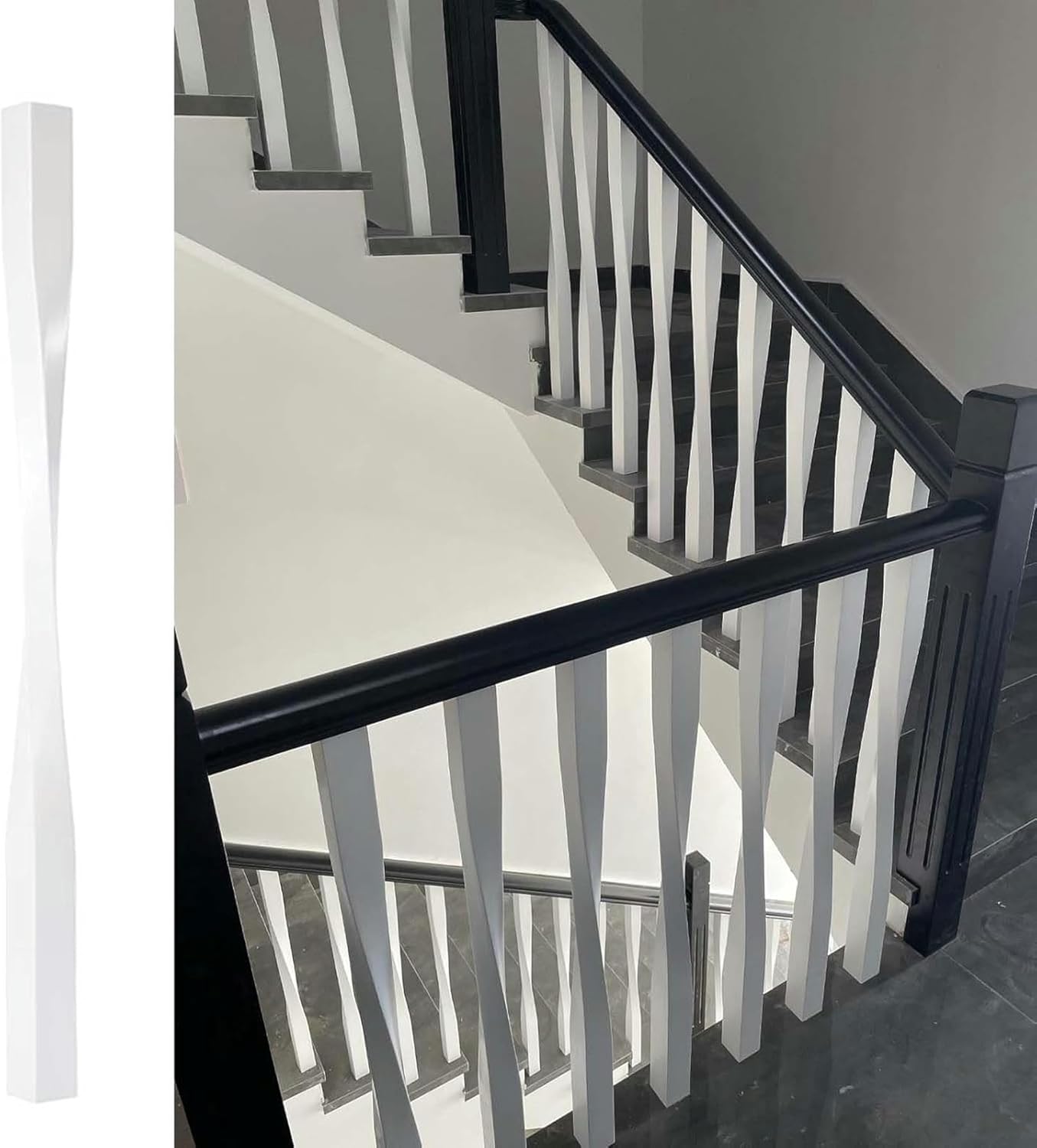 Stair Balusters Indoor Stairs Wood Baluster Post White, Deck Fence Square Spindles for Staircase Remodeling, Stair Railing Balustrades Column 95cm High