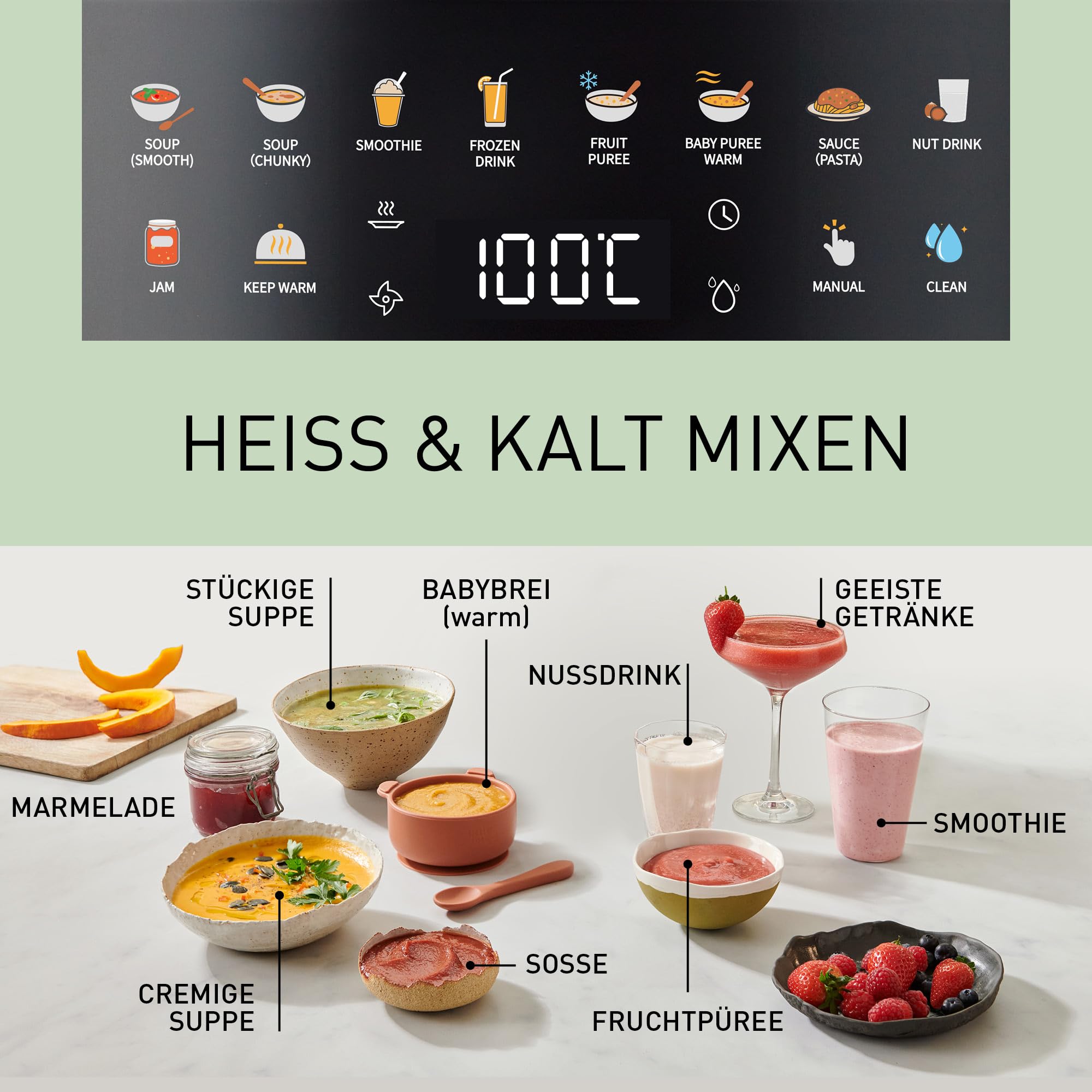 Panasonic MX-HG4401KXE Standmixer 1.2 l 800W Leiser Mixer Heiß & Kalt 9 Programme Schwarz Roségold