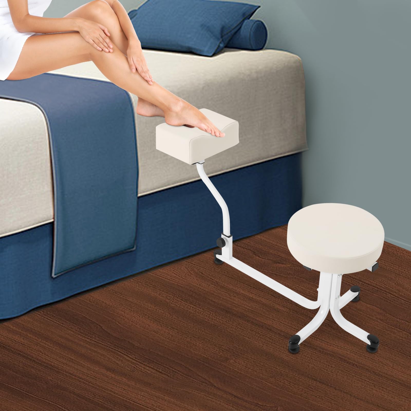 Silla para el cuidado de los pies, 2 en 1 con reposapiés, almohadilla de PVC ajustable, reposapiés, soporte para uñas, spa de belleza, salón de belleza, estudio, suministros de equipo, hasta