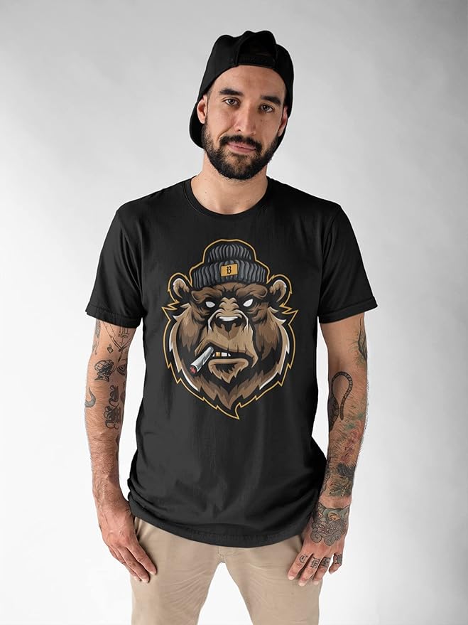 Camiseta Para Hombre Gangster Bear Oso Fuerte Hardcore Rock T Camiseta Hombres Ropa Roca Manga Corta Gótico Biker Cuello Redondo Parte Superior Unisex Vintage Grunge Clothes Negro S-5XL, Negro , S
