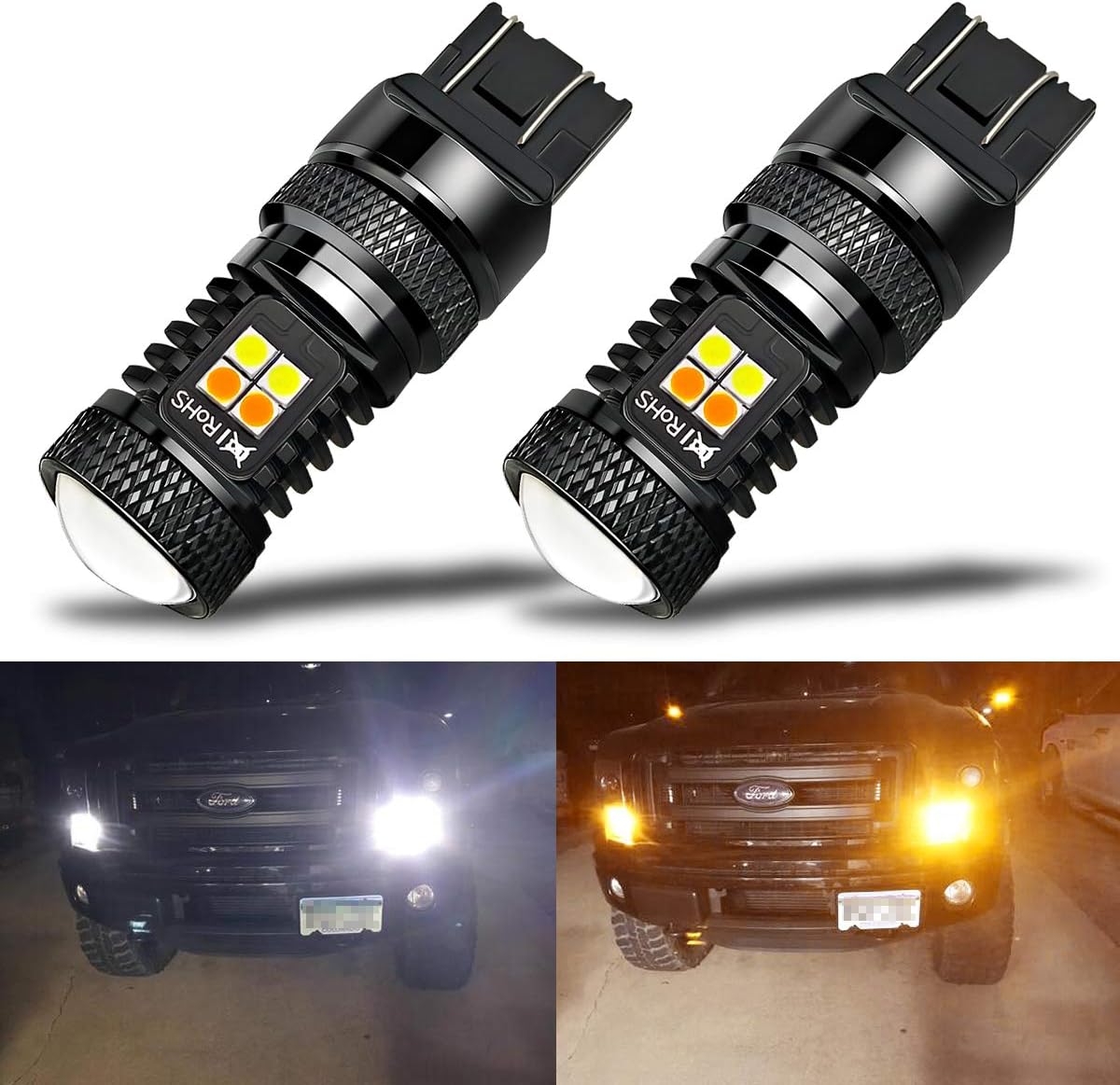 iBrightstar Extremely Bright 3030 Chipsets 7443 7444NA Switchback LED Bulbs with Projector Replacement for Daytime Running Lights/DRL and Turn Signal Lights,White/Amber