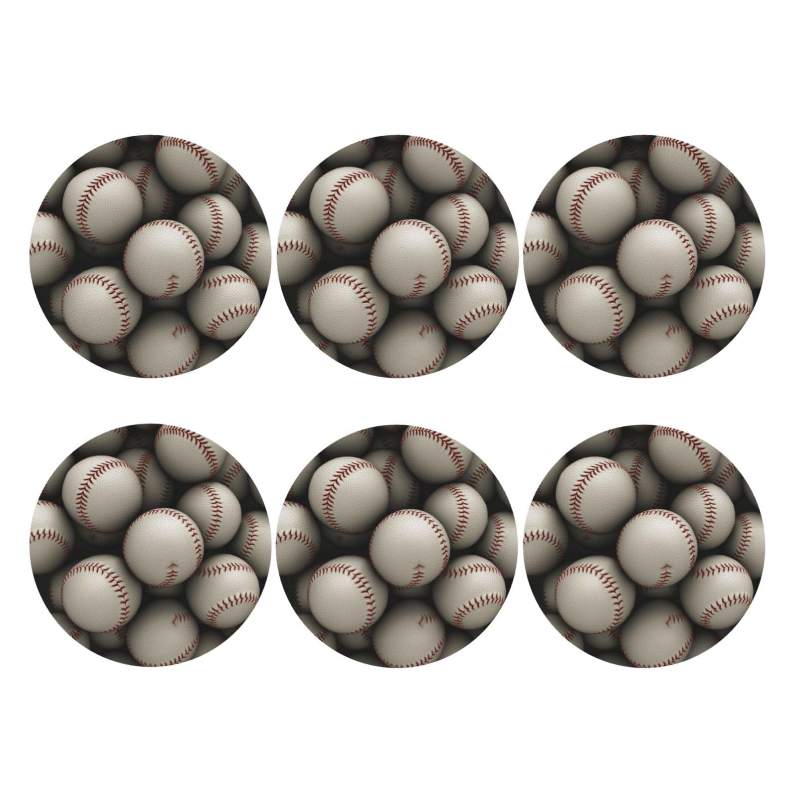 6pcs Leather Coasters for Drinks, Baseball Drink Coasters for Tabletop Protection, 4" Cup Coasters for Coffee Table Decor, Non-Slip Drinking Cup Mat for Hot Or Cold Drink