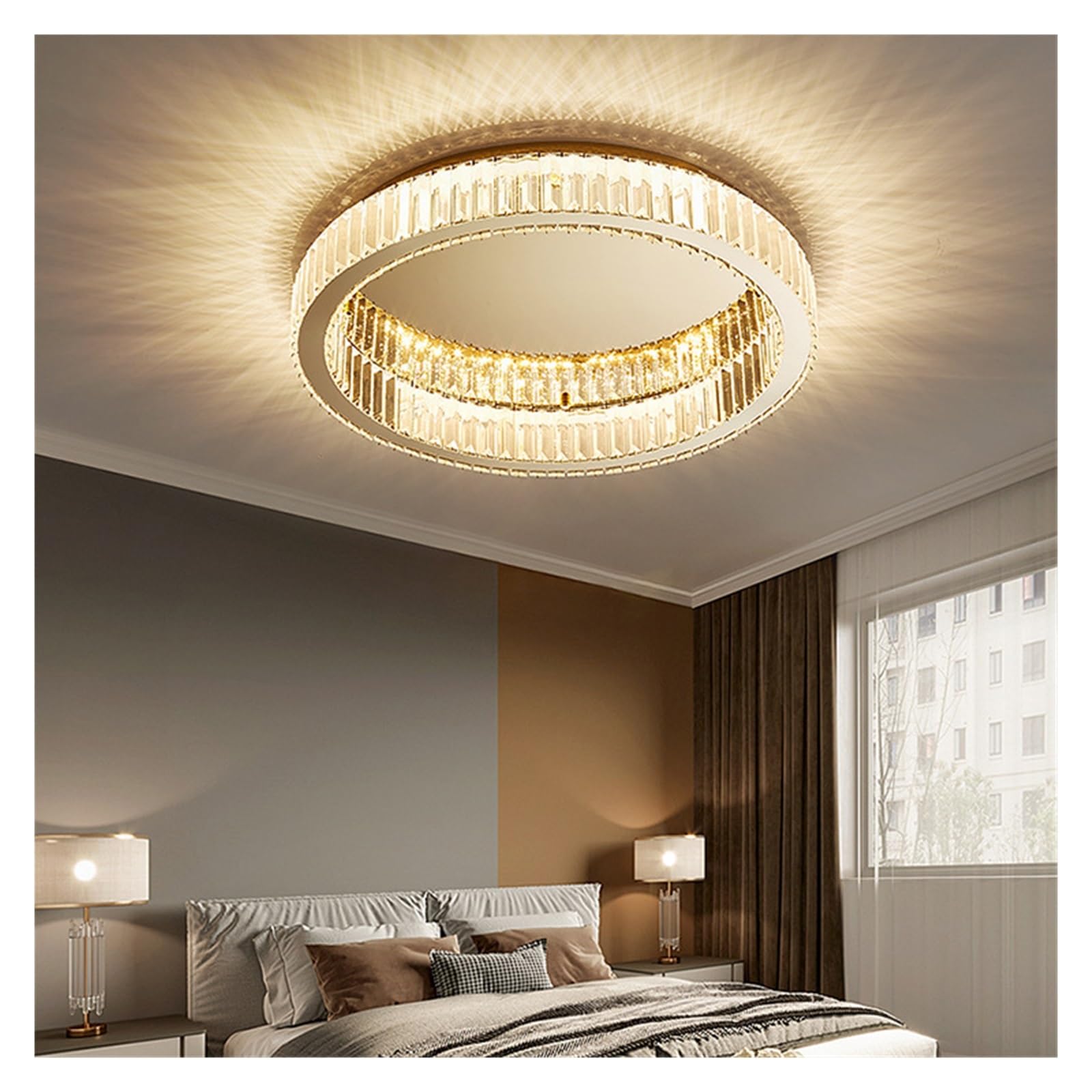 ZTCHSENZT Modern Simple Crystal Circle Lamp Ceiling Chandelier Living Room Bedroom Study Decorative Led Indoor Light,Lighting Wall Sconce,Gold-60cm
