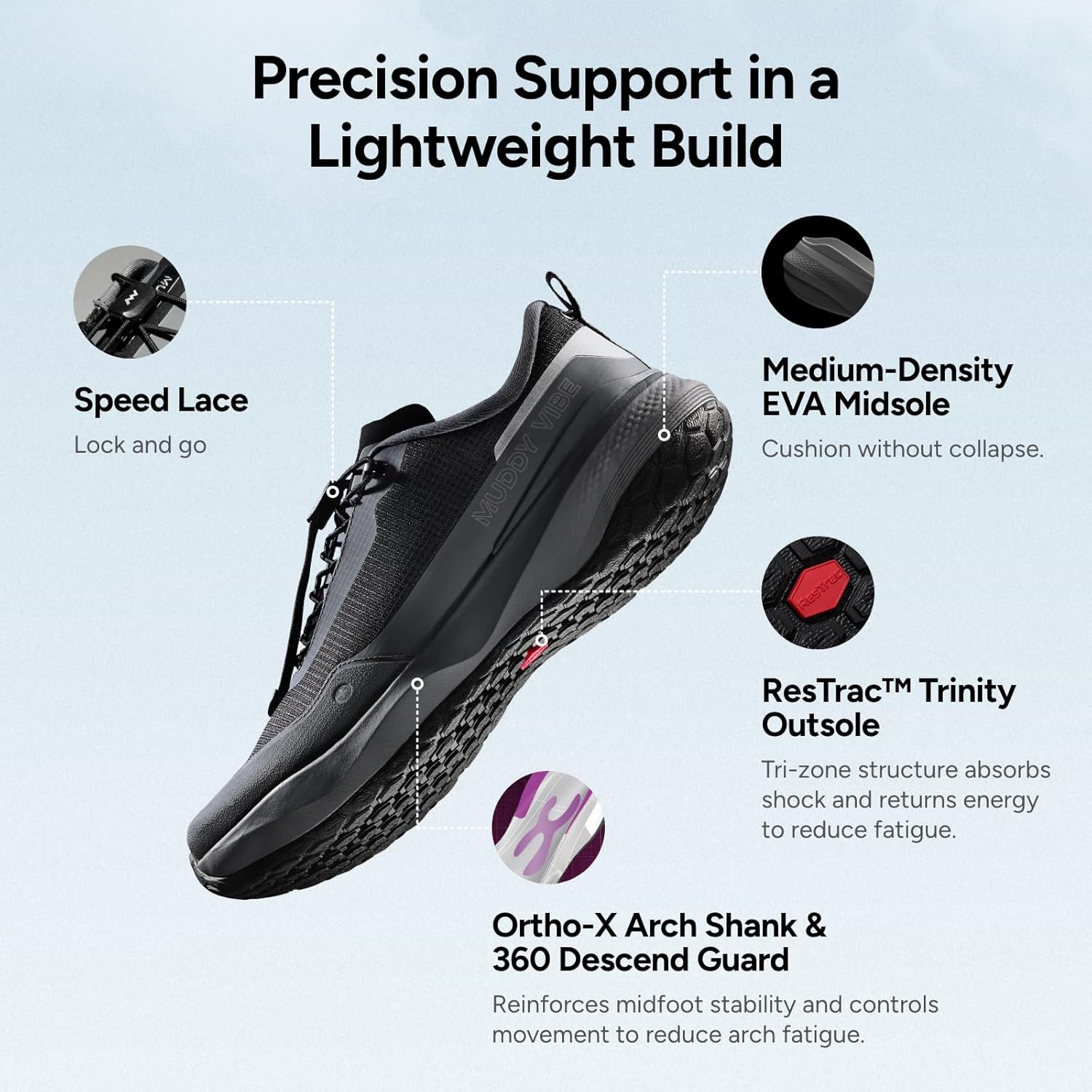 Si-14 Men's Hybrid Hiking Shoes - Lightweight Trail Sneakers for Long Distance Walking, Low Top Outdoor Shoes with Arch Support & Non-Slip Outsole