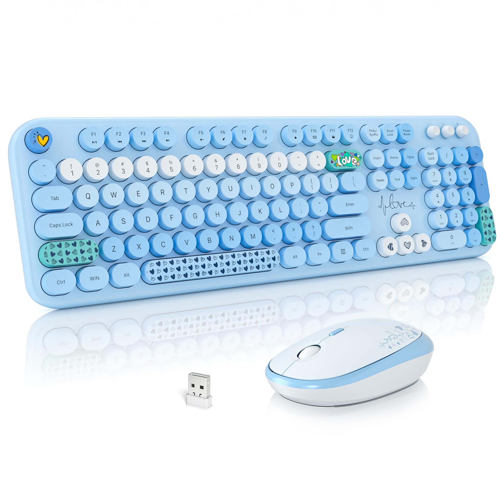 MOFII Wireless Keyboard and Mouse Combo, Cute Keyboard Full Size and Wireless Mouse, 2.4GHz Retro Typewriter Keyboard Mouse Set for PC/Desktop/Laptop/
