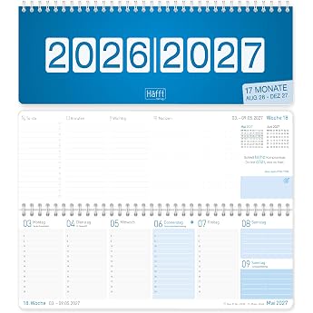 H fft  Desk Calendar Weekly Calendar Landscape Format 2026 2027 Royal Blue 17 months from Aug. 2026 to Dec. 2027 - Diary with to-do lists tax appointments & holiday dates
