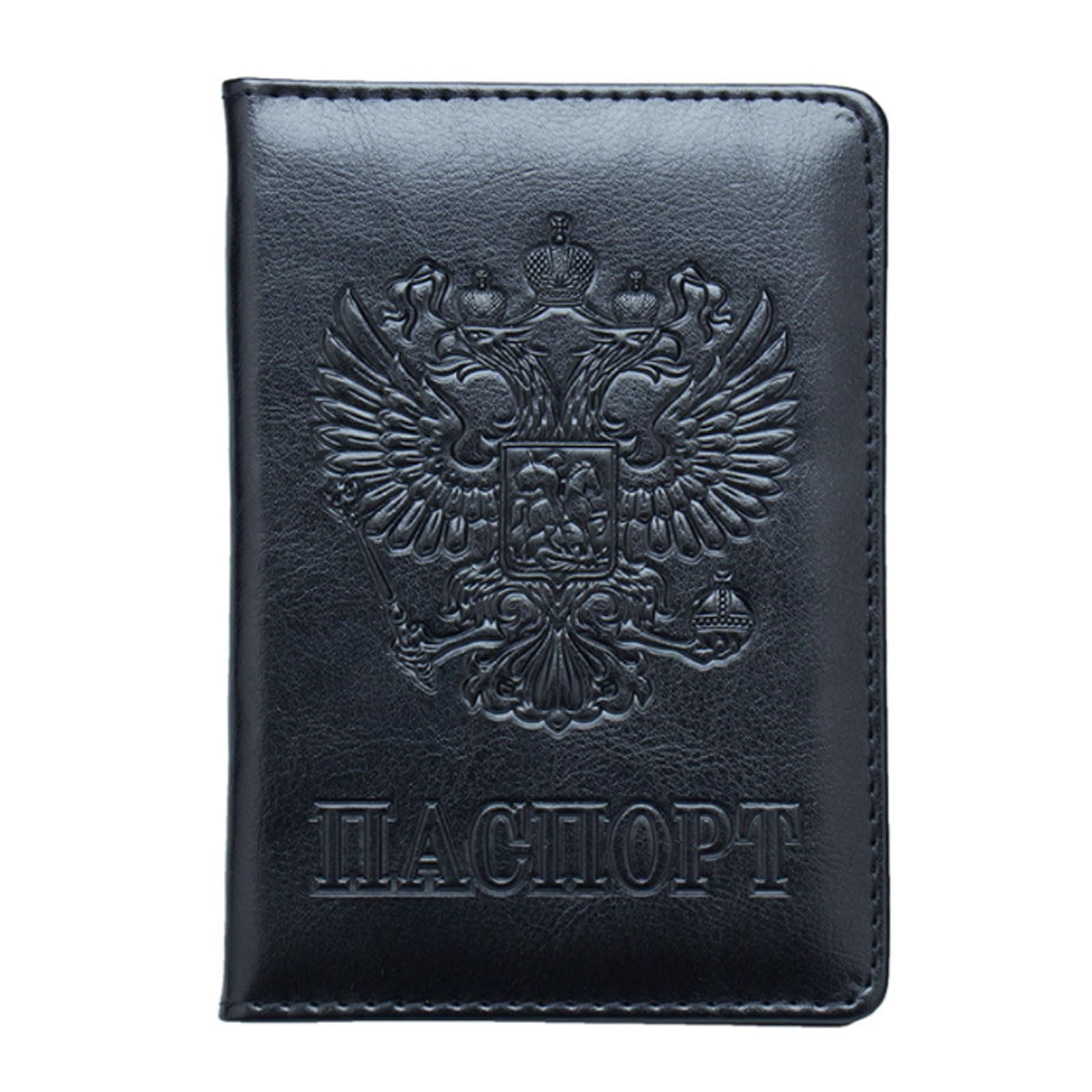 Porta passaporto con emblema nazionale russo in rilievo design compatto, nero, One Size, Stile unico