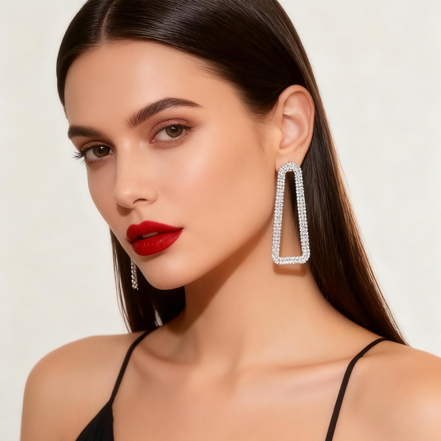 Rhinestone Earrings Dangling for Women Sparkly Silver Dangle Earrings Girls Long Chandelier Earrings Tassel Lightweight Ear Studs Cubic Zirconia (KE001S-W) - Image 4