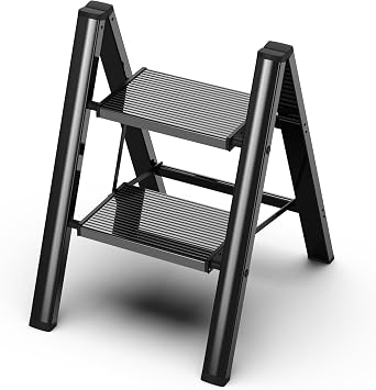 2 Step Ladder, Foldable Aluminum Step Stool with Anti-Slip Pedal