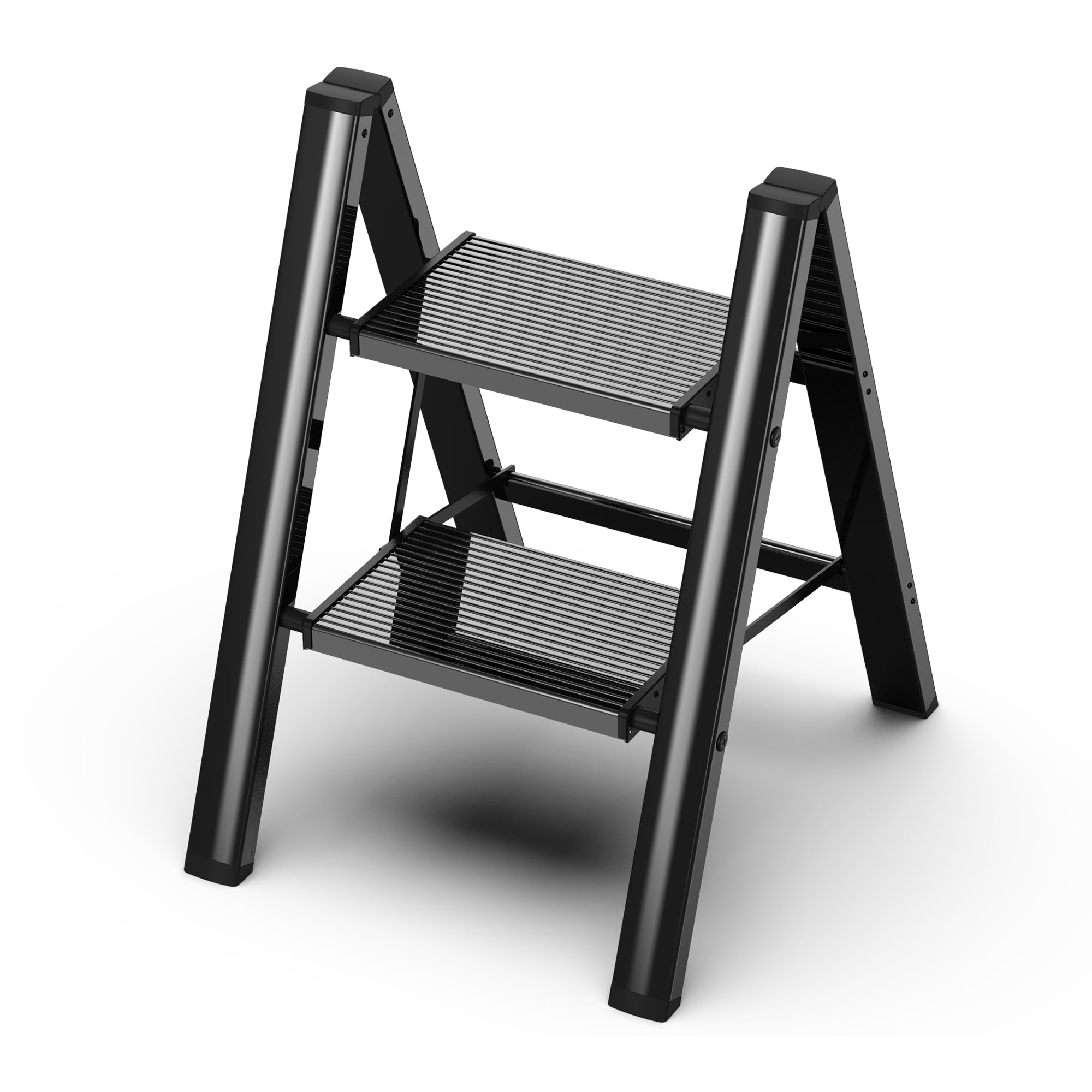 Escalera de 2 Peldaños, Taburete Plegable con Plataforma Ancha Antideslizante de Aluminio Ligero Pero Resistente, Carga Máxima 150 kg, Diseño Moderno para Espacios Domésticos Interiores