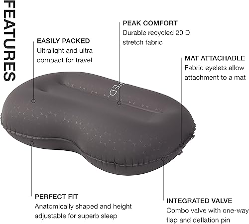 Miniatura 10 de Exped Ultra Pillow  Almohada de camping ultraligera y compacta de primera calidad  Almohada para dormir plegable  Almohada inflable para mochilero,