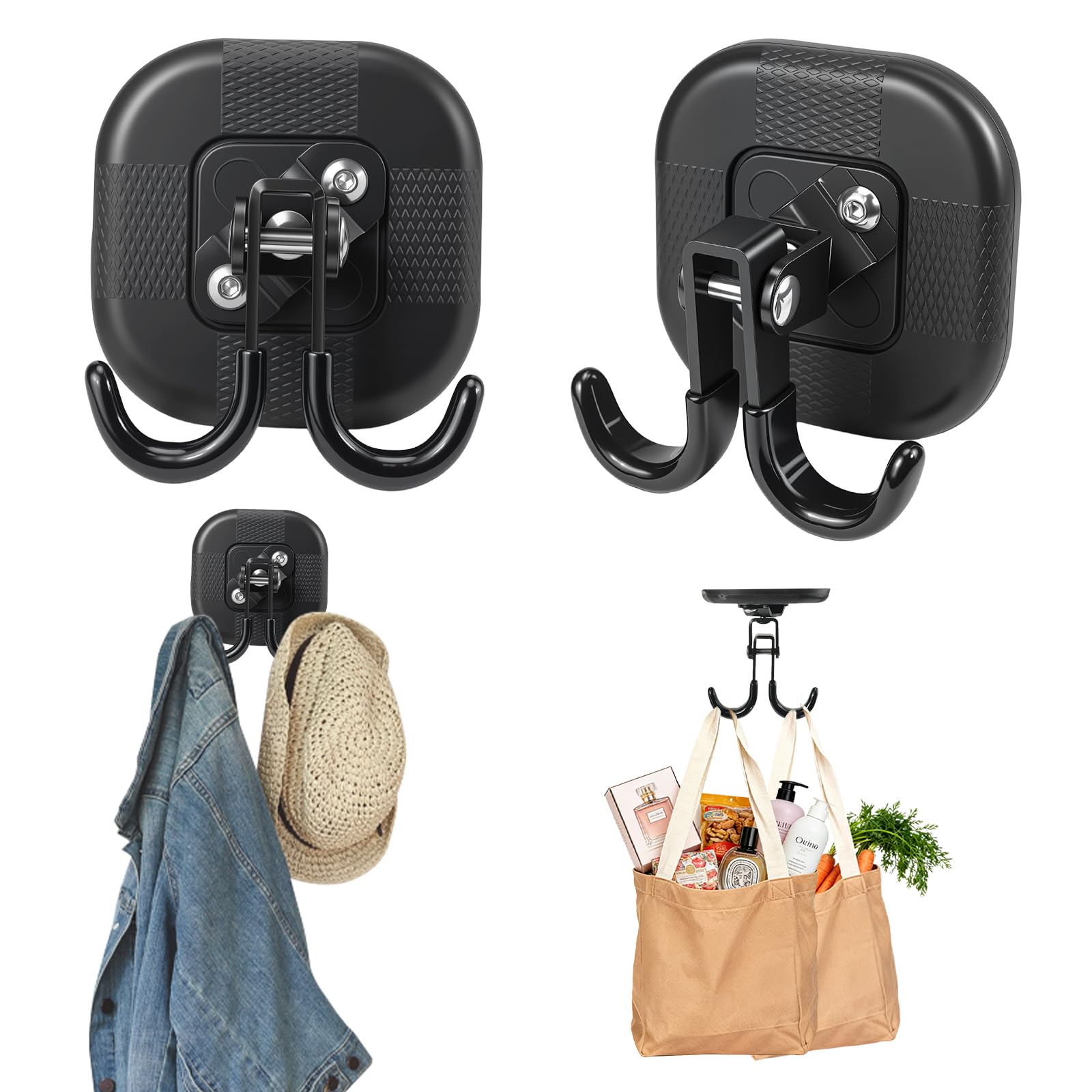 BPOPO Large Swivel Magnetic Hooks Heavy Duty, 360° Rotating Strong Magnet Hooks 20 lbs Holding Power, Rubber Coated Magnetic Hanger for Car, RV, Cruise Cabin, Kitchen, Grill, 2 Pack