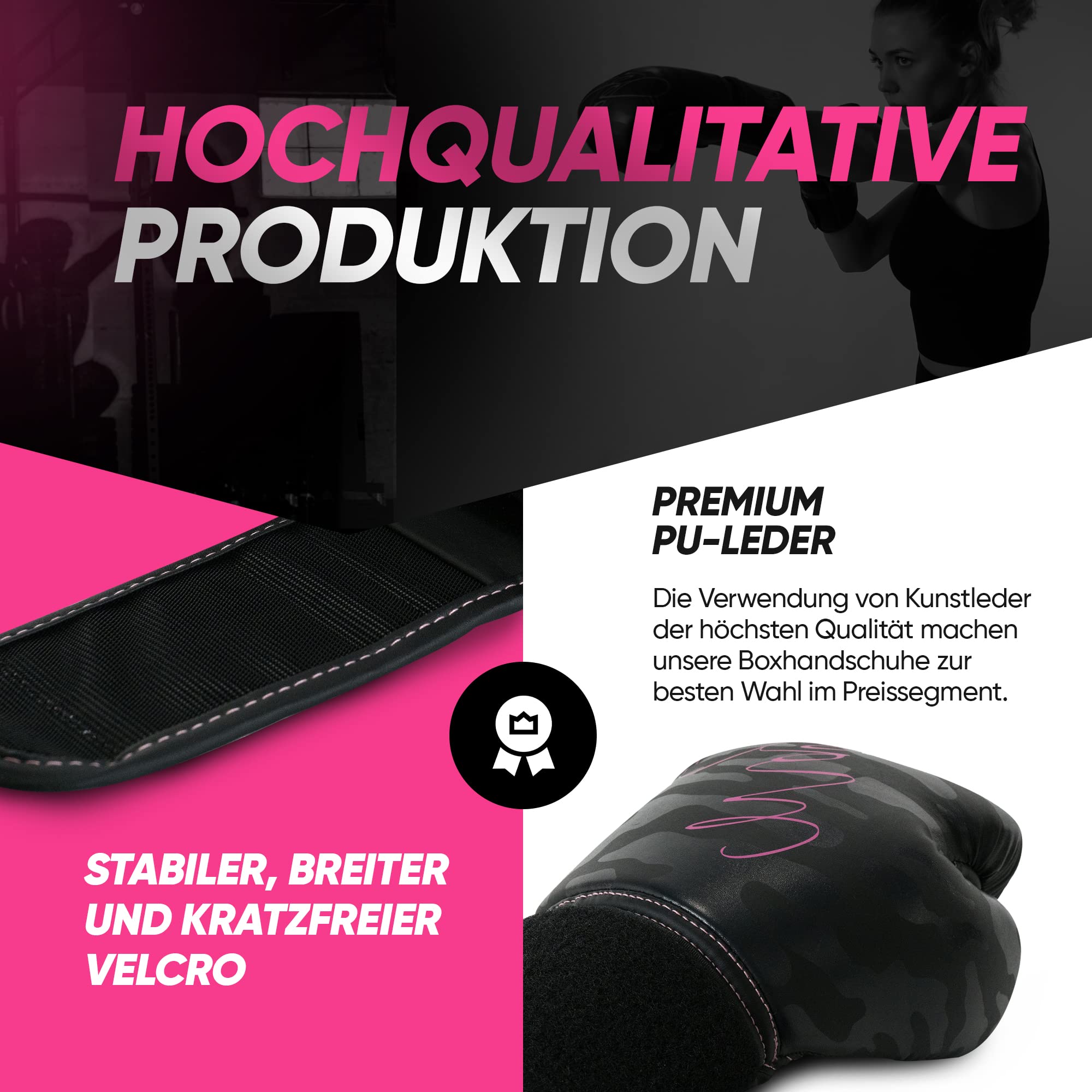 MADGON Premium Boxhandschuhe Damen - Frauen Kickboxhandschuhe für Kampfsport, MMA, Sparring, Muay Thai, Boxen - 10oz