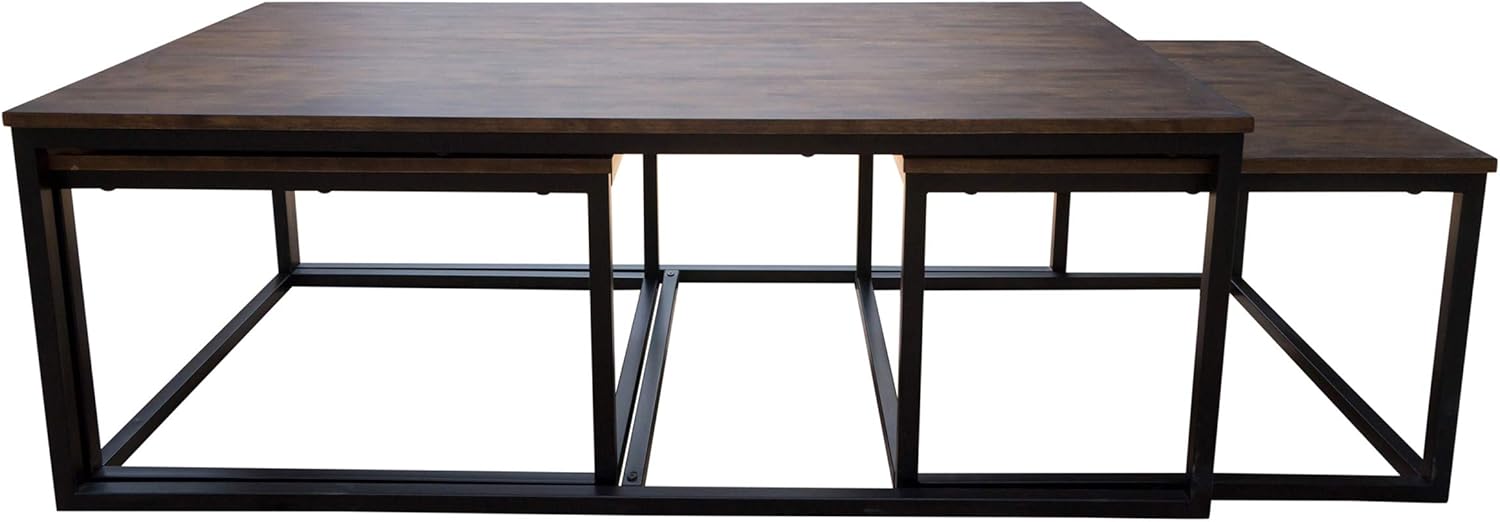 Arcadia 3-Piece Nesting Coffee Table Set – 54" Large Table with Two 26" Small Tables – Industrial Farmhouse Style with Solid Acacia Wood & Metal Sled Legs by Alaterre Furniture (Antiqued Mocha)