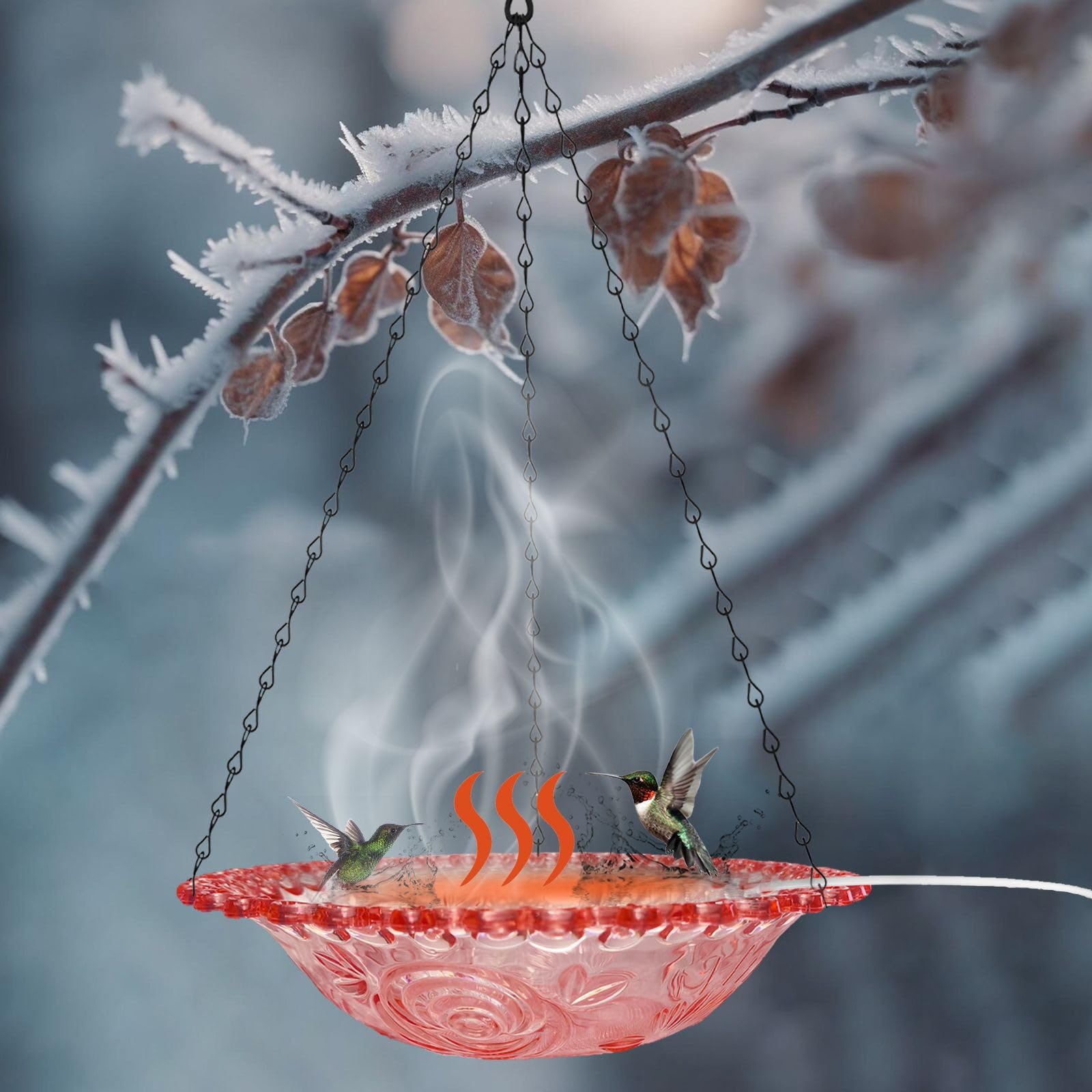 Meitianfse Hanging Heated Bird Bath for Outdoors for Winter, Large Capacity Heated Birdbath Deicer, Thermostatically Controlled Birdbath Heater for Winter Garden Patio Yard Decoration (1PC)