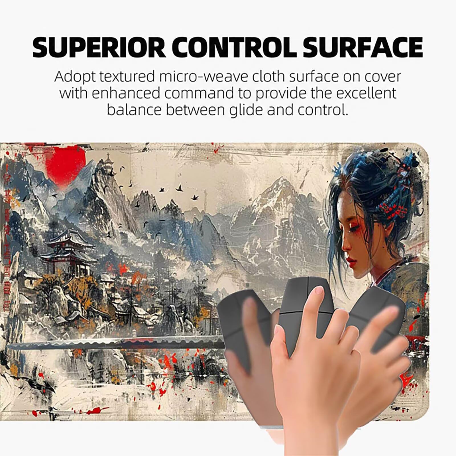 Tappetino Mouse Gaming Spada Da Samurai, Tappetino Mouse XXL 1600x800x3mm, Tappetino Scrivania con Base in Gomma Antiscivolo, Mouse Pad Migliora Precisione e Velocità, Donne Giapponesi Z-6408