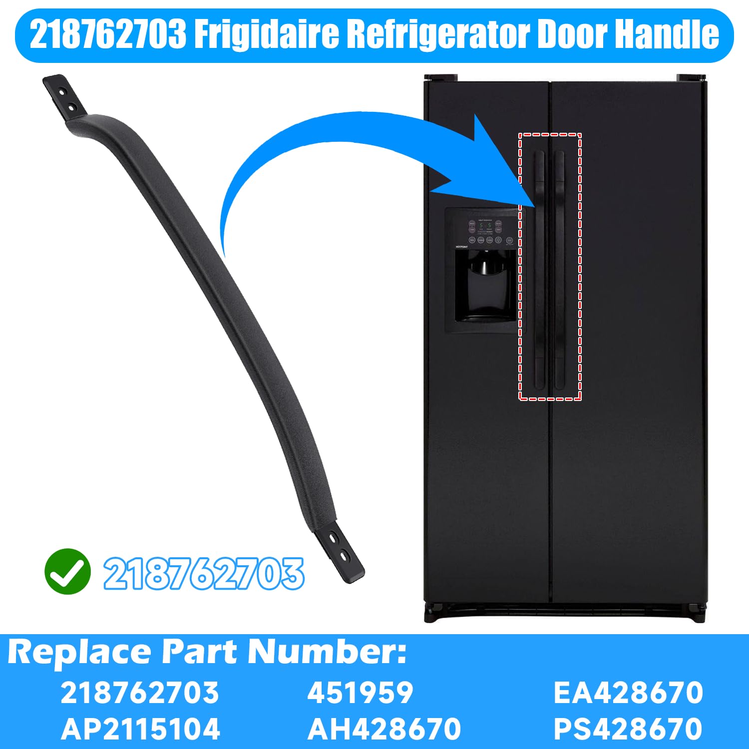 218762703 Kühlschrank-Türgriff, kompatibel mit Frigidaire-Gefrierschrank-Türgriff-Ersatz, schwarzer Frigidaire-Kühlschrank-Stehgriff, Edelstahl-Türgriff 218762703