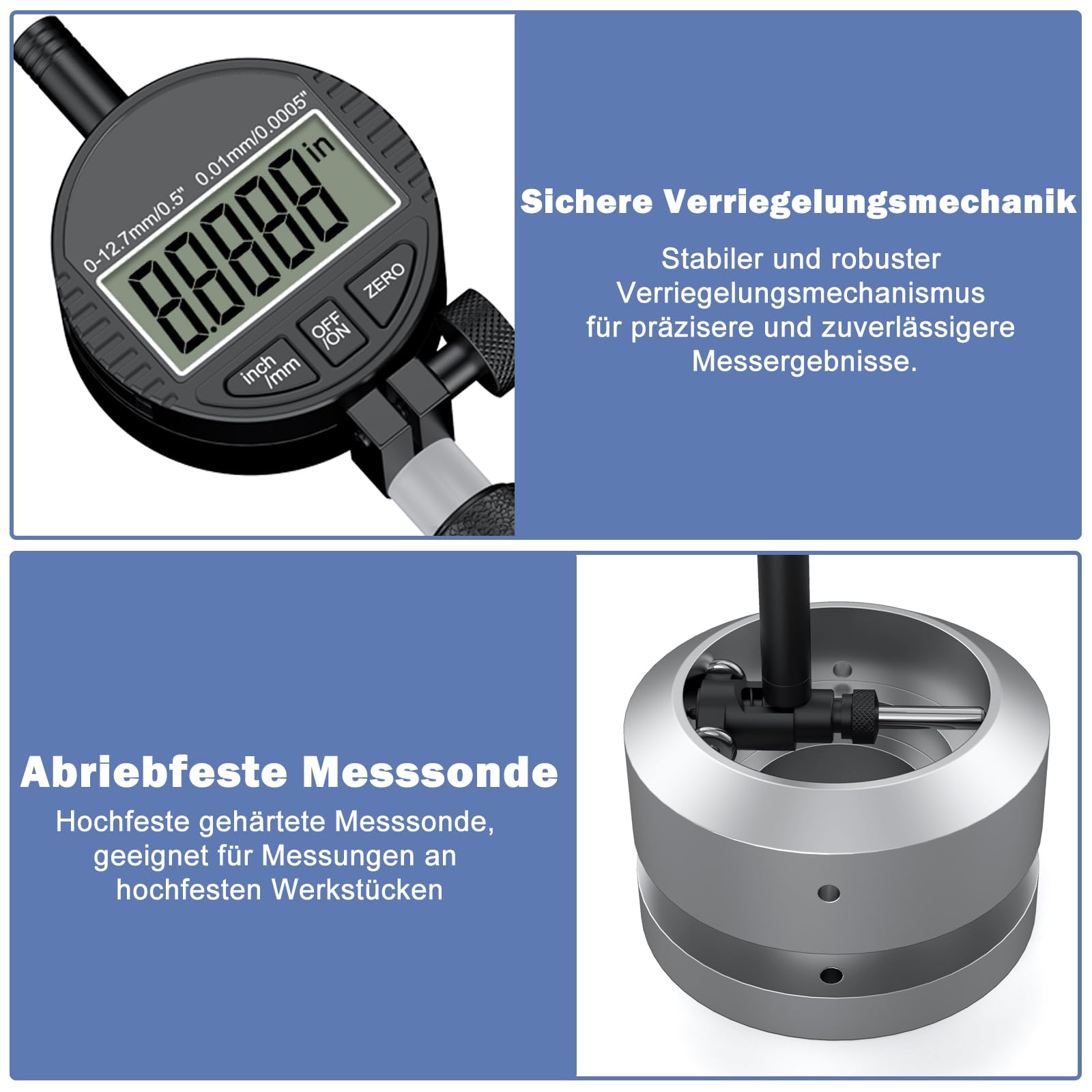 Digital Bohrungslehre Messuhr Set 50-160 mm, Bohrungsmessgerät Messuhr Präzision 0,01 mm, Innendurchmesser Metrisch/Zoll Anzeige mit 12 Messspitzen für Formabweichungen （Schwarz）