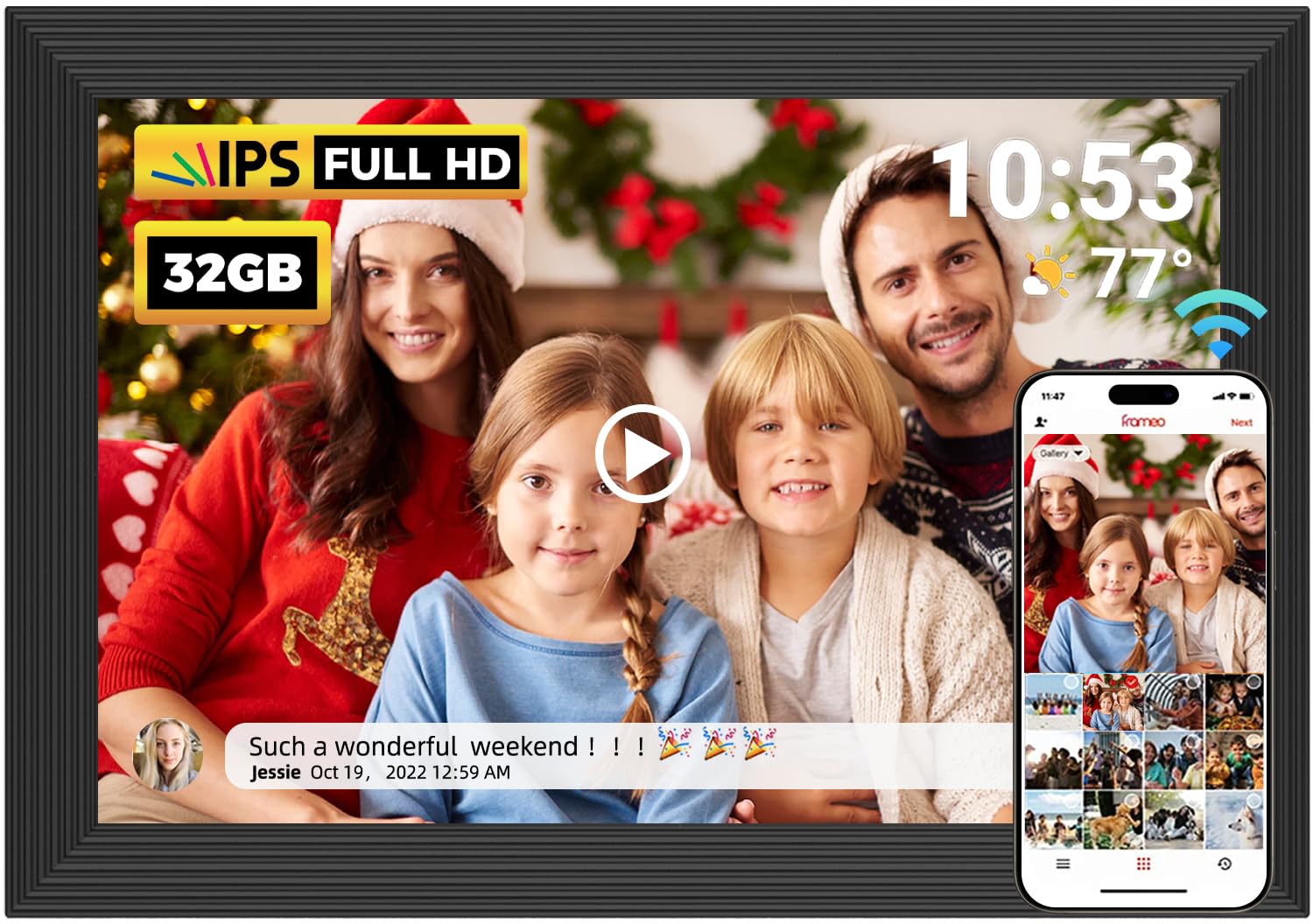 FRAMEO Digital Photo Frame, 10.1 Inch Smart WiFi 10.1"" Art 32GB, Black
