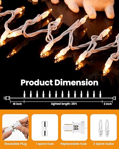 Miniatura 10 de Minetom Guirnalda de luces de Halloween para exteriores, 100 unidades, 25 pies, bombilla incandescente, mini luces para Navidad, guirnalda de