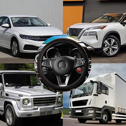 Miniatura 6 de Funda para volante de automóvil, funda de volante de automóvil para hombres y mujeres, funda de cuero antideslizante de 15 pulgadas, protector de