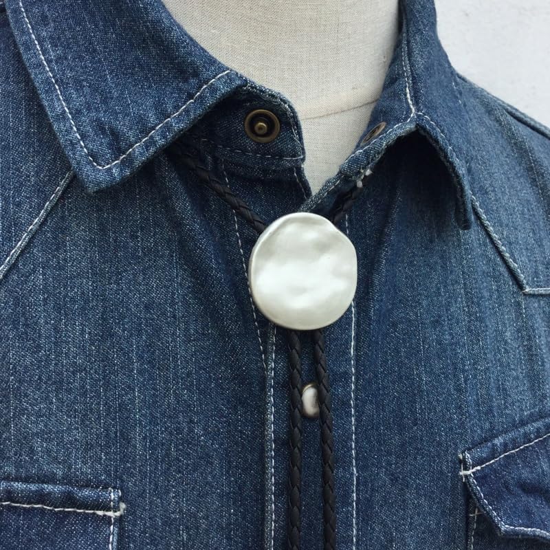Mother-of-Pearl Bolo Tie for Men Women, Iridescent White Oval Medallion, Classic Western Faux Leather Cord Necktie