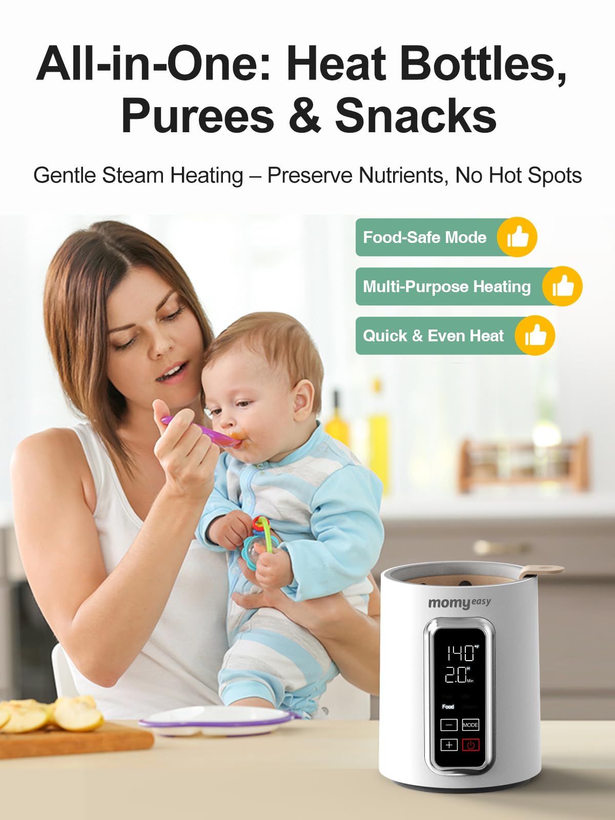 momyeasy Chauffe-biberon rapide de 2 minutes : chauffe le lait maternel et formule à la vapeur, compatible avec tous les types de biberons, contrôle précis de la température avec minuterie et arrêt au