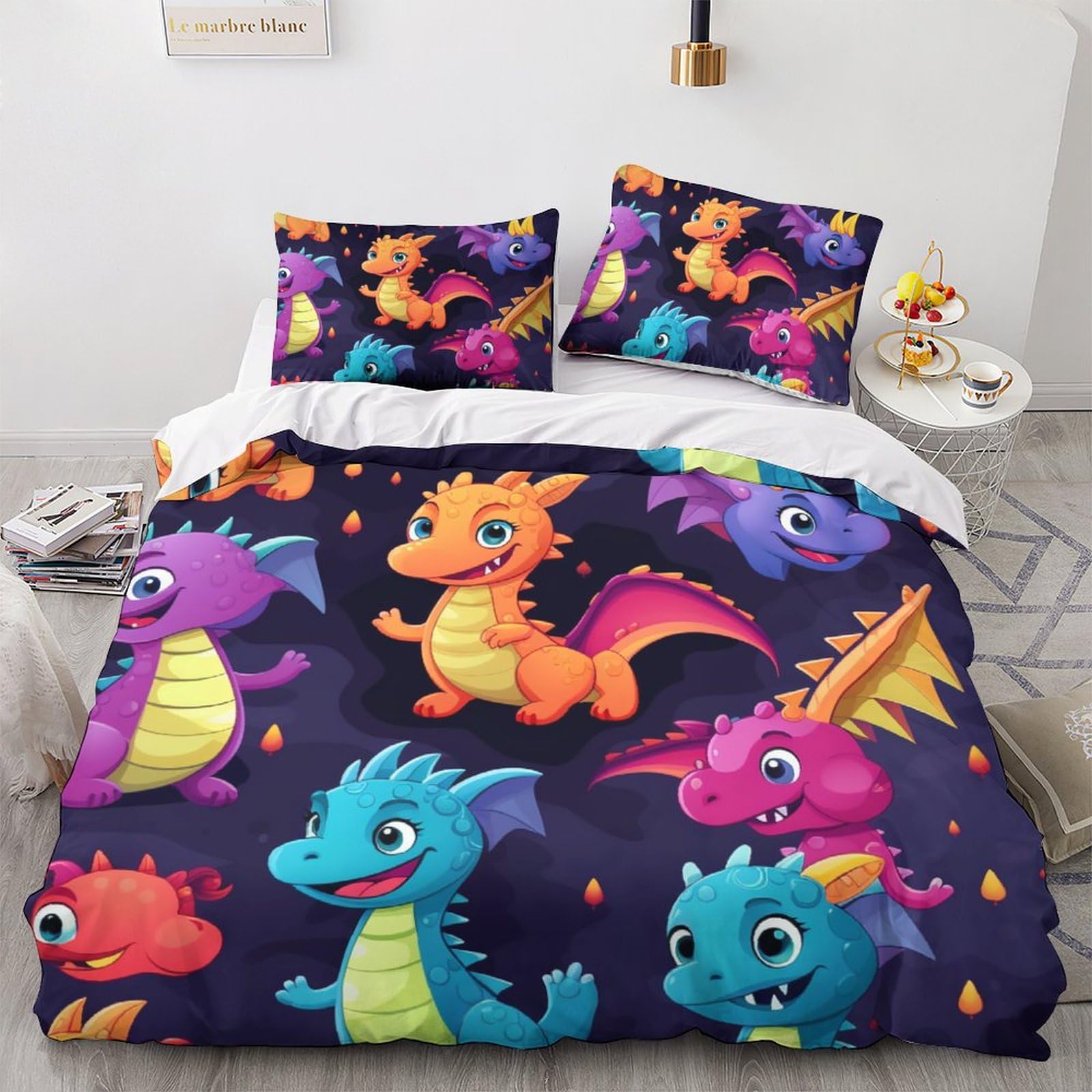 Parure de lit dragon 200x200 cm avec housse de couette 3D et taies d'oreiller pour lit double