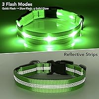 Vista 6 de Weesiber Collares de perro con luces LED recargables, luces reflectantes ajustables para perros para caminar por la noche (verde, S)
