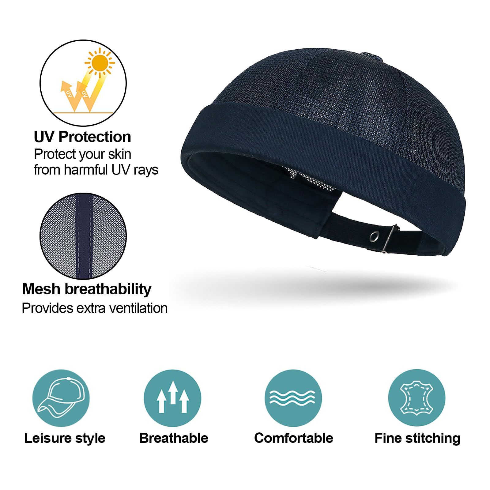 Enwokran Czapka Docker Cap Męska Moda Mesh Bez Rondo Zwinięty mankiet Czapka Retro Regulowany Pracownik Sailor Fisherman Worker Harbour Berety