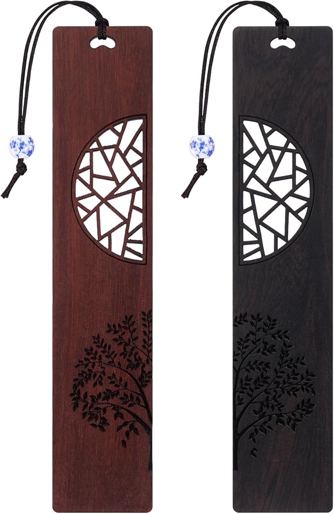 OFFCUP Handgefertigtes Lesezeichen aus Holz, 2 Stück, natürliche Schnitzerei, traditionelles Vintage-Geschenk für Buchliebhaber