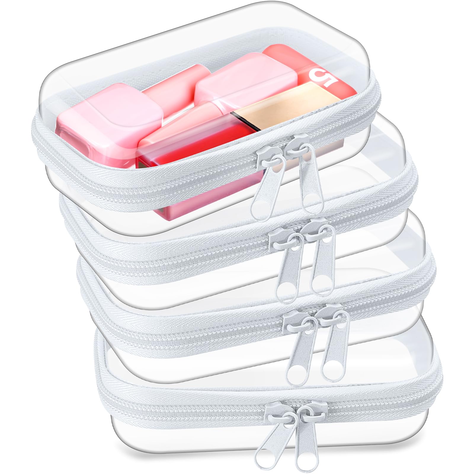 Hoolerry 4 Pcs Hard Clear Zipper Case, Clear, 5 x 3 x 2 in, White