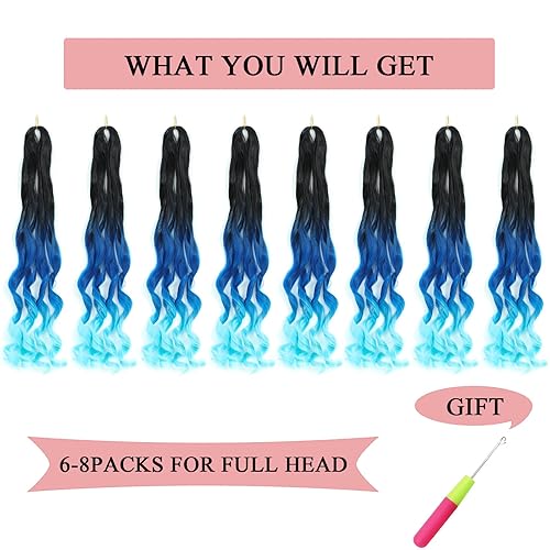 Miniatura 4 de Cabello rizado francés trenzado de 24 pulgadas, 8 paquetes de mezcla de tres tonos de cabello ondulado suelto para trenzas de caja, extensiones de