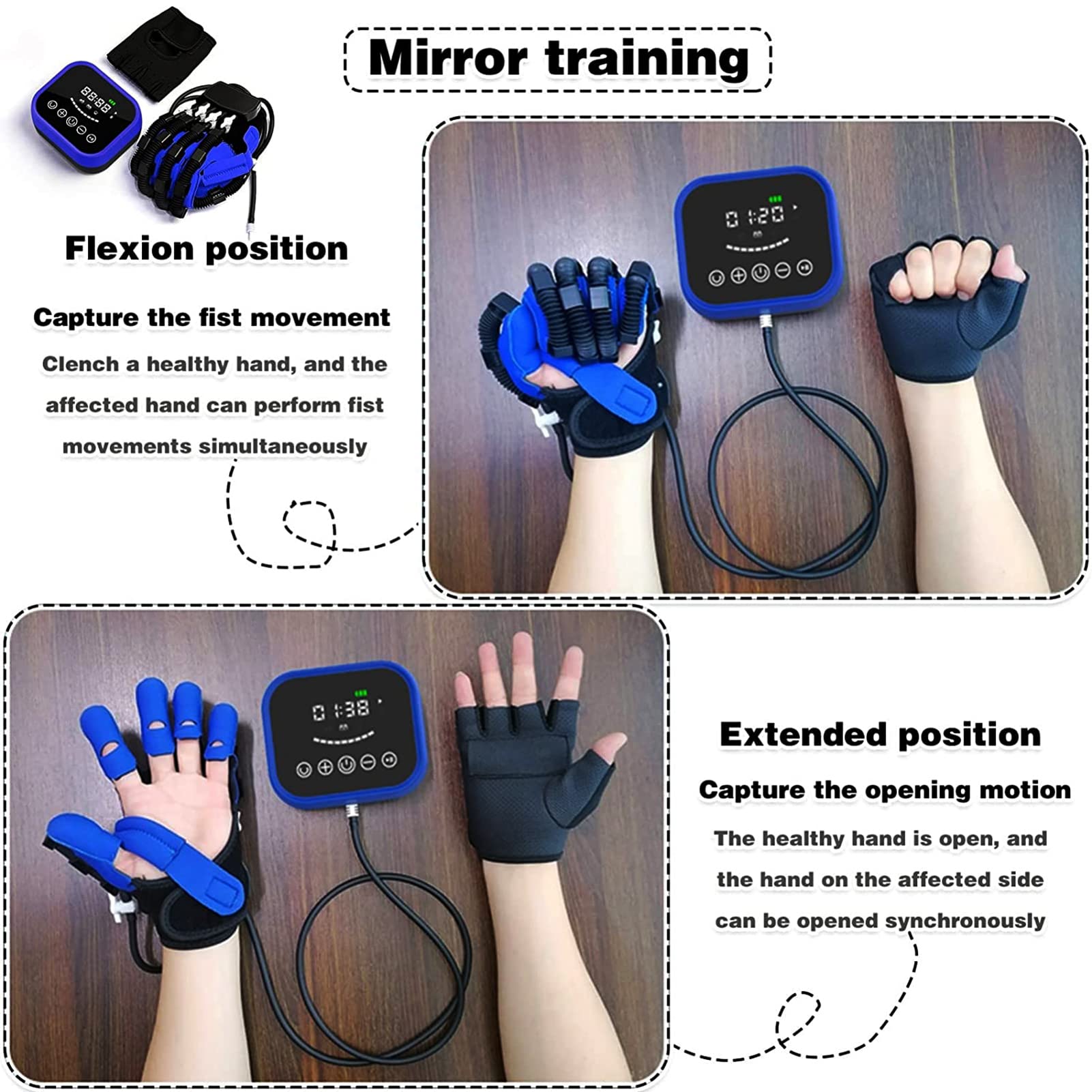 XUETAO Self-Training Rehabilitation Robot Gloves, Hand Splint Finger Orthosis Functional, Finger Straightening Brace Guard Protector Exoskeleton Manual Training Functional(Color:Left hand,Size:Small)