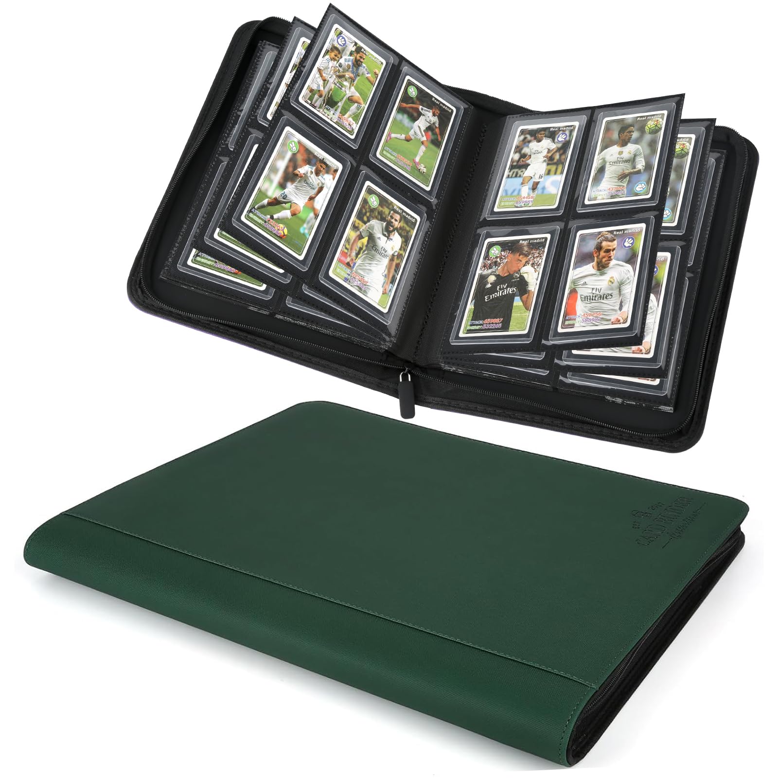 Toploader Binder,Toploader Hard Cases, 4-Pocket Pages Sleeves Hold up 128 Cards.Toploader Card Binder with Sleeves for “3×4” rigid，Card Holder(Blackish Green) — image 1