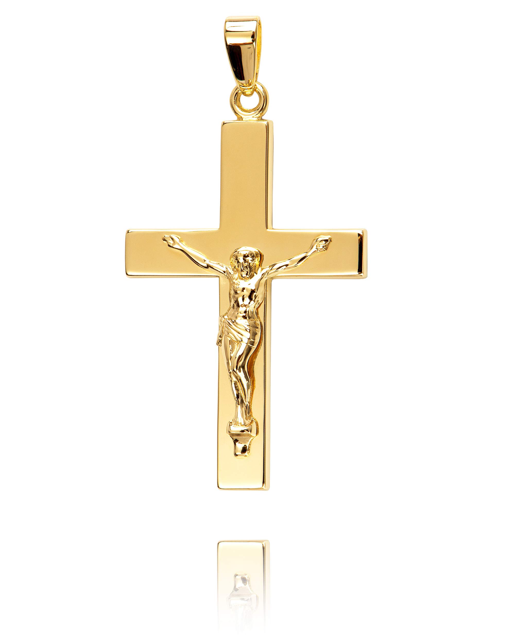 Kreuz-Anhänger mit Panzer-Kette Gold-Kreuzanhänger Jesus Christus für Damen, Herren und Kinder als Ketten-Anhänger mit Schmuck-Etui