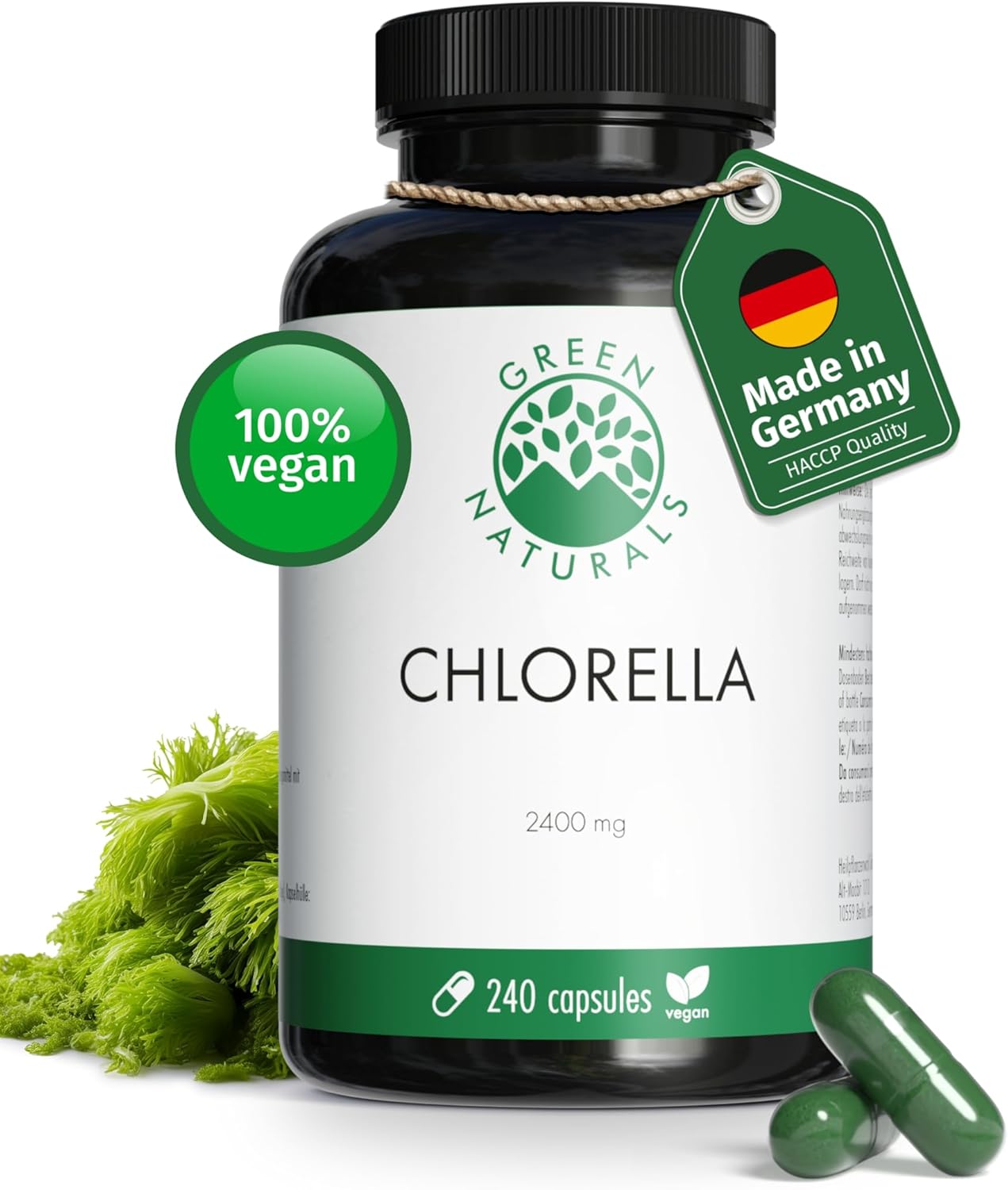 Chlorella – High dose: 2400mg – 240 capsules of highly dosed chlorella powder – Vegan, gluten free & additive free – 2 months supply – Green Naturals® Chlorella – High dose: 2400mg – 240 capsules of highly dosed chlorella powder – Vegan, gluten free & additive free – 2 months supply – Green Naturals®