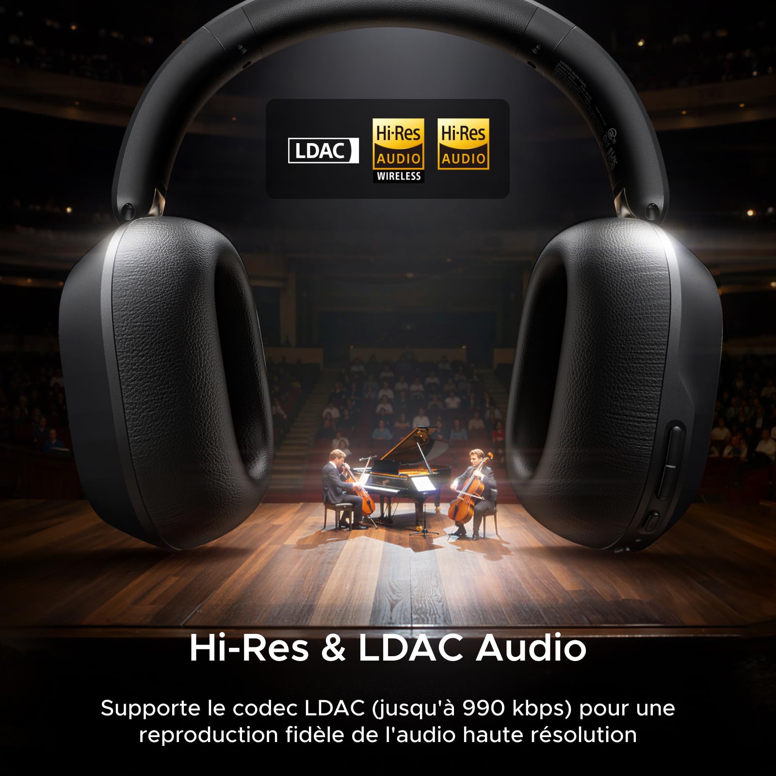 UGREEN HiTune Max 5s Casque Bluetooth sans Fil ANC Adaptative 45dB Hi Res | Casque Audio LDAC 5 Micros BT 6.0 Audio Spatial Réduction Active du Bruit Adaptative EQ App 112H Connexion Multipoint Noir