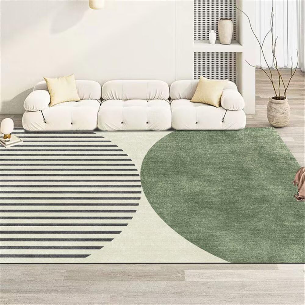 Tapis vert à rayures moderne anti-poussière pour chambre fille et salon