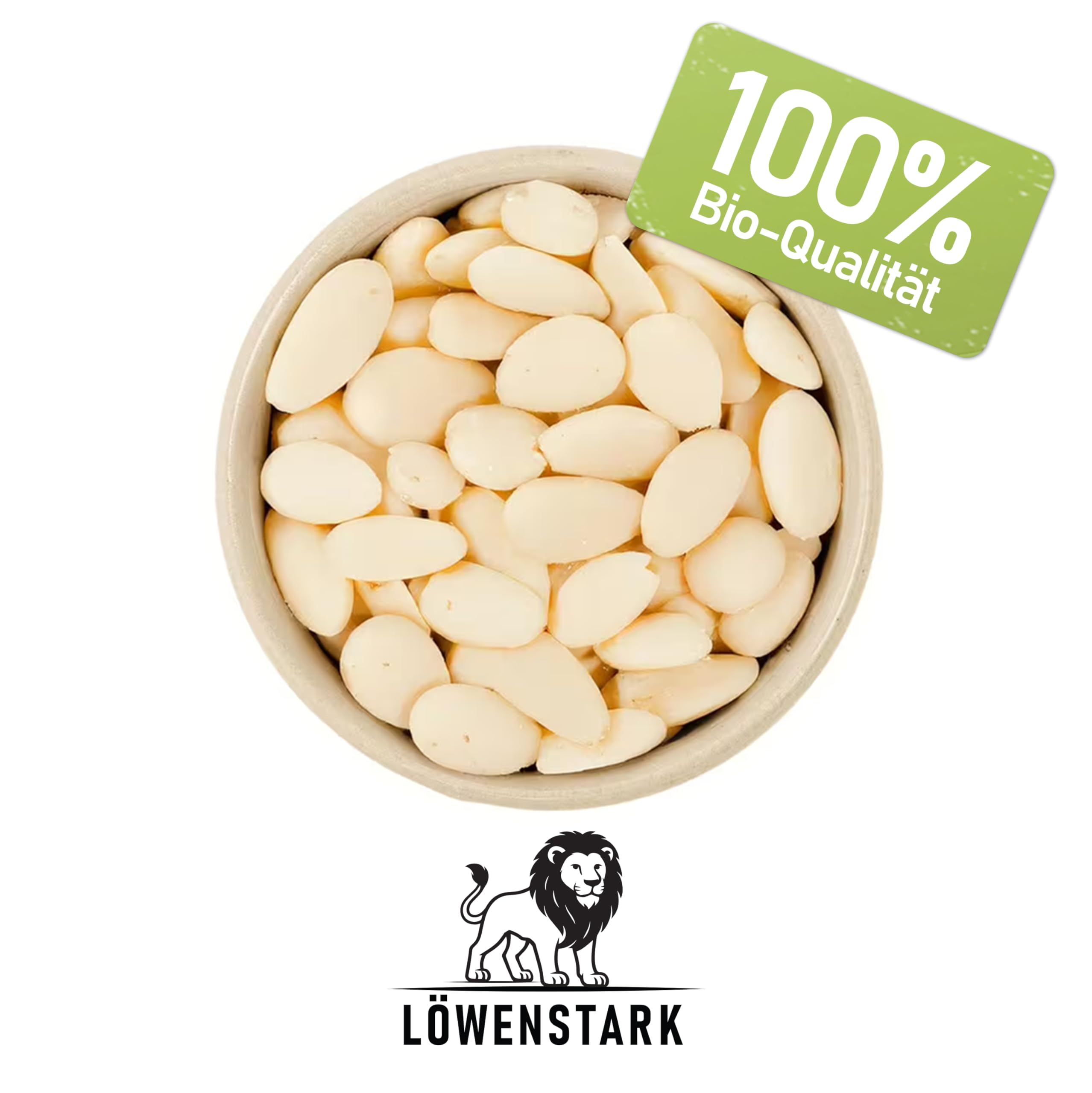 Löwenstark I BIO Mandeln blanchiert 1 kg | knackige europäische Bio Mandeln mit feinem Aroma I naturbelassene ganze Mandeln I vgane Mandeln geschält, ideal zum Knabbern, Backen & Kochen